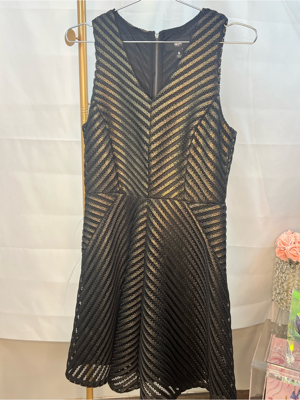 Mossimo Supply Co. Black and Gold Striped Fit-and-Flare Midi Dress